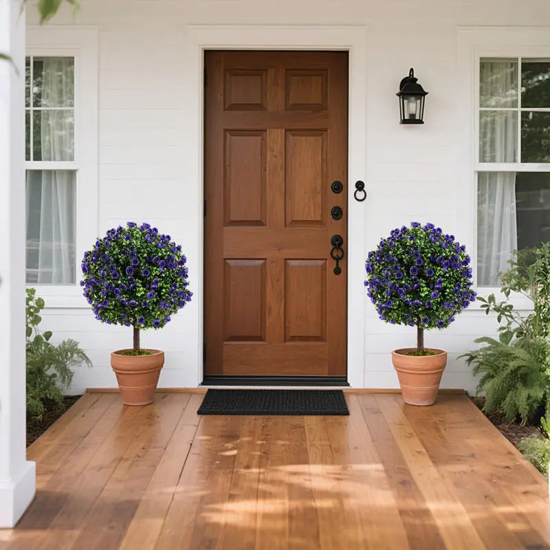 Set of 2 Artificial Purple Rose Topiary Balls – 22-Inch Faux Shrub Arrangements in Decorative Pots