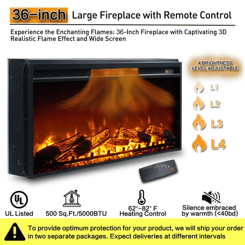 SinCiDo Farmhouse TV Stand with Built-in Electric Fireplace – 36″ Flame, Supports 80″ TVs, White