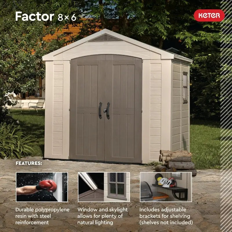 Factor 8 ft. x 6 ft. Space-Saving Plastic Storage Shed
