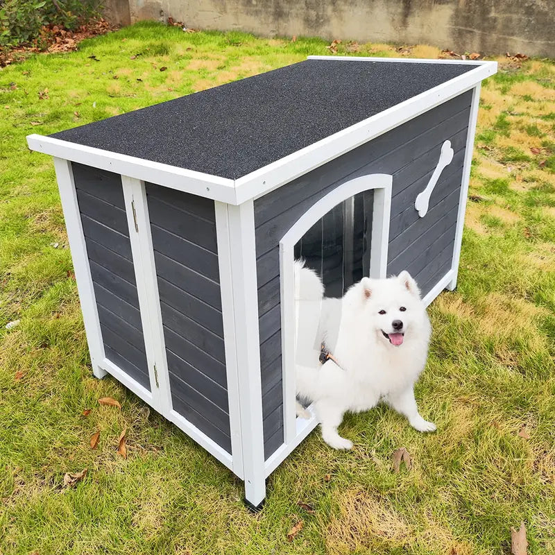 Outdoor Dog House, Large Wooden Waterproof Dog Cage, Windproof Warm Dog Kennel Easy to Assemble