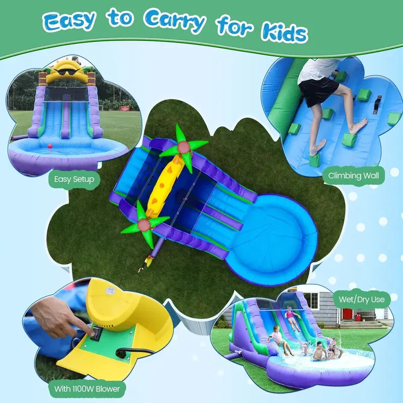 Relunch 26-Foot Inflatable Dual-Lane Water Slide for Kids & Adults – PVC Outdoor Splash Park with Blower & Pool