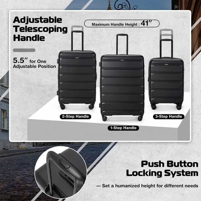 Expandable 3-Piece Spinner Luggage Set for Travel