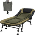 Portable Military Camping Cot for Adults 330lbs – Heavy Duty Folding Bed with Soft Padded Cushion, 180° Adjustable Reclining Outdoor Lounger, Green