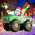 DomKom 8FT Christmas Inflatable Santa & Reindeer Monster Truck with LED Lights – Outdoor Holiday Yard Decoration