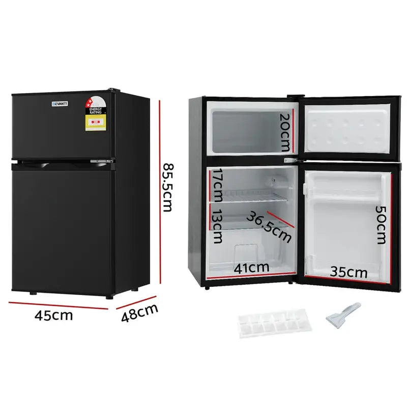 Devanti 80L Bar Fridge – Compact Black Mini Refrigerator & Freezer Combo