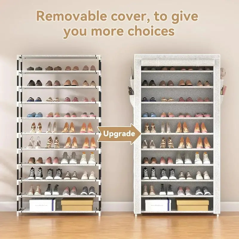 ROJASOP 10-Tier Covered Shoe Rack – Stackable, Tall, High-Capacity Storage Unit