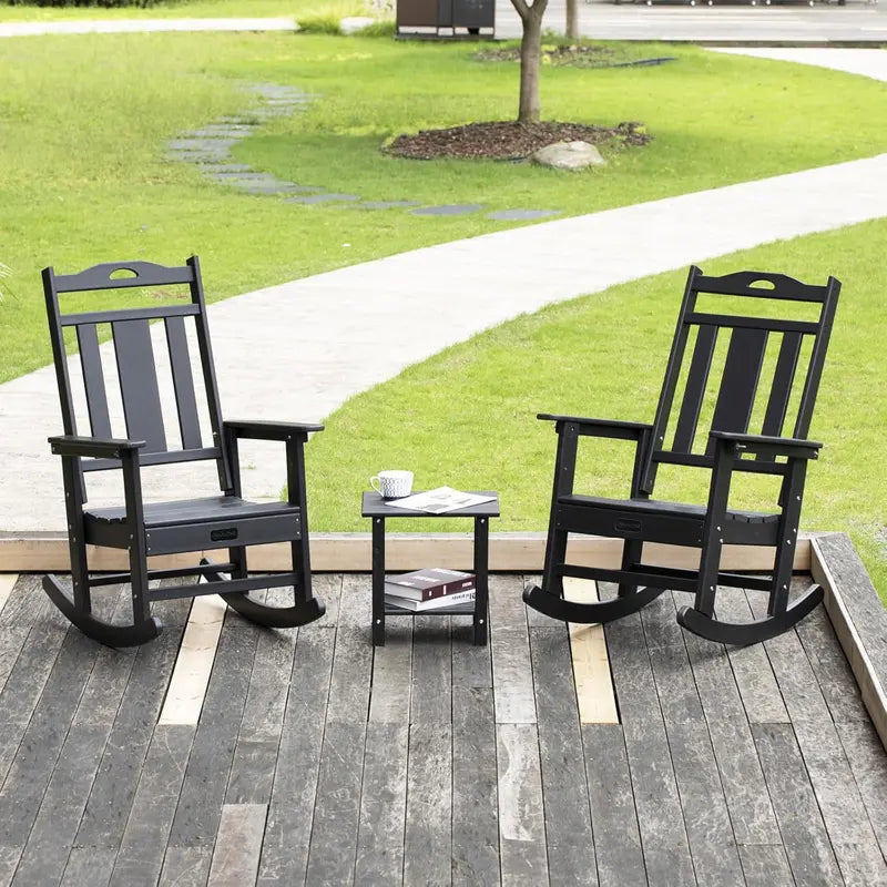 Set of 2 All-Weather HDPE Rocking Chairs – Oversized Porch Rockers for Garden, Deck or Patio Use