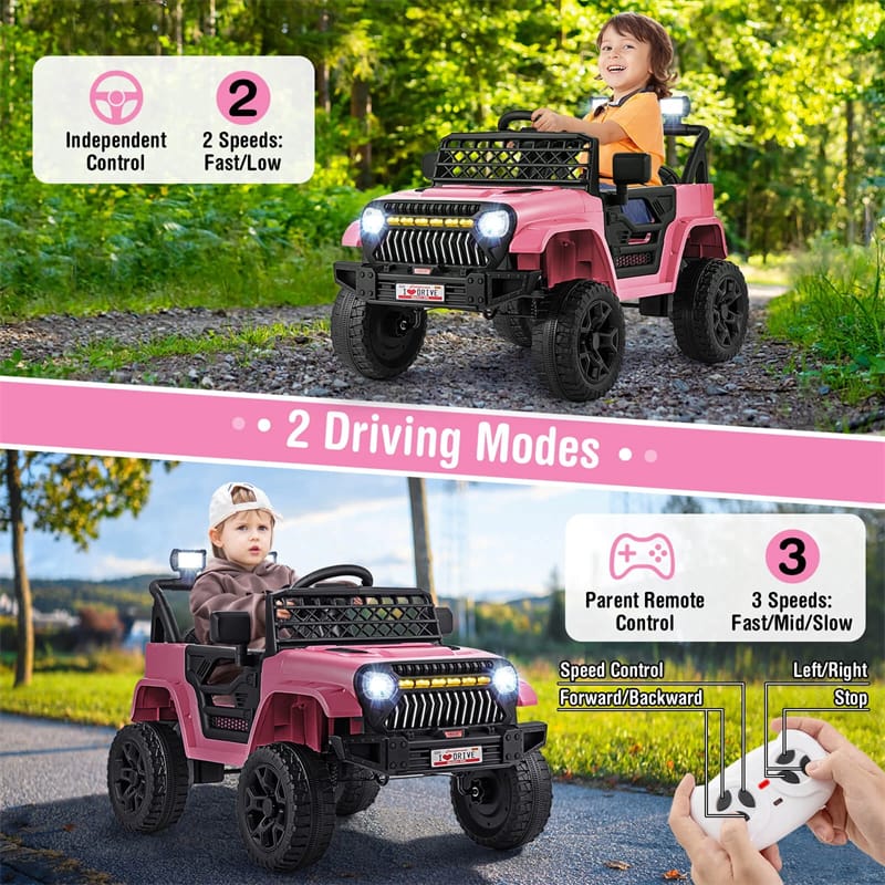 12V Kids Ride On Truck Car, Battery Powered Electric Vehicle with Parental Remote, LED Lights & Music Player for Boys & Girls Aged 3+