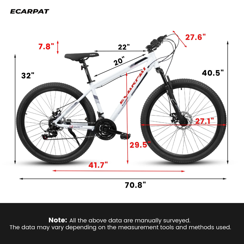 Juuar 27" Mountain Bike, 21 Speed High Carbon Steel Frame Bicycle with Suspension Fork Disc Brake for Men Women, White