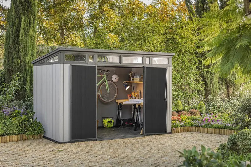 Keter Artisan 11′ x 7′ Modern Resin Storage Shed Kit – Stylish, All-Weather Outdoor Storage for Patio Furniture & Garden Equipment