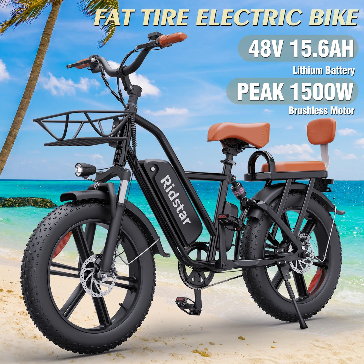 Ridstar 1500W Electric Bike for Adults, 31MPH 48V 15.6AH Mountain Bike, 20"fat Tire 7 Speed Electric Bicycle UL2849