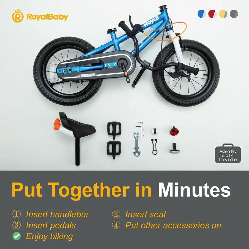 Royalbaby Freestyle 7 Kids Bike 14″ Gray – Dual Handbrakes, Kickstand, Water Bottle, Ages 3-5