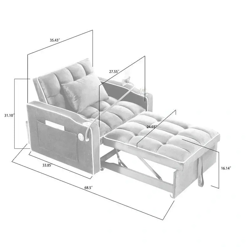 Convertible Sleeper Chair – Adjustable Pull-Out Sofa Bed with Upholstered Lounge Design