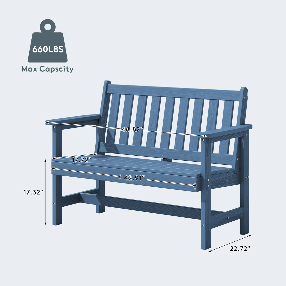 SERWALL Outdoor Bench for 2 - Person, Weather - Resistant HDPE with Aluminum Reinforcement, Supports 660 lb, Comfortable Seating for Patio, Garden, and Porch, Black