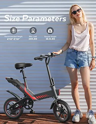 Sailnovo 14-Inch Folding Electric Bike – Lightweight E-Bike for Teens and Adults with Built-in Battery