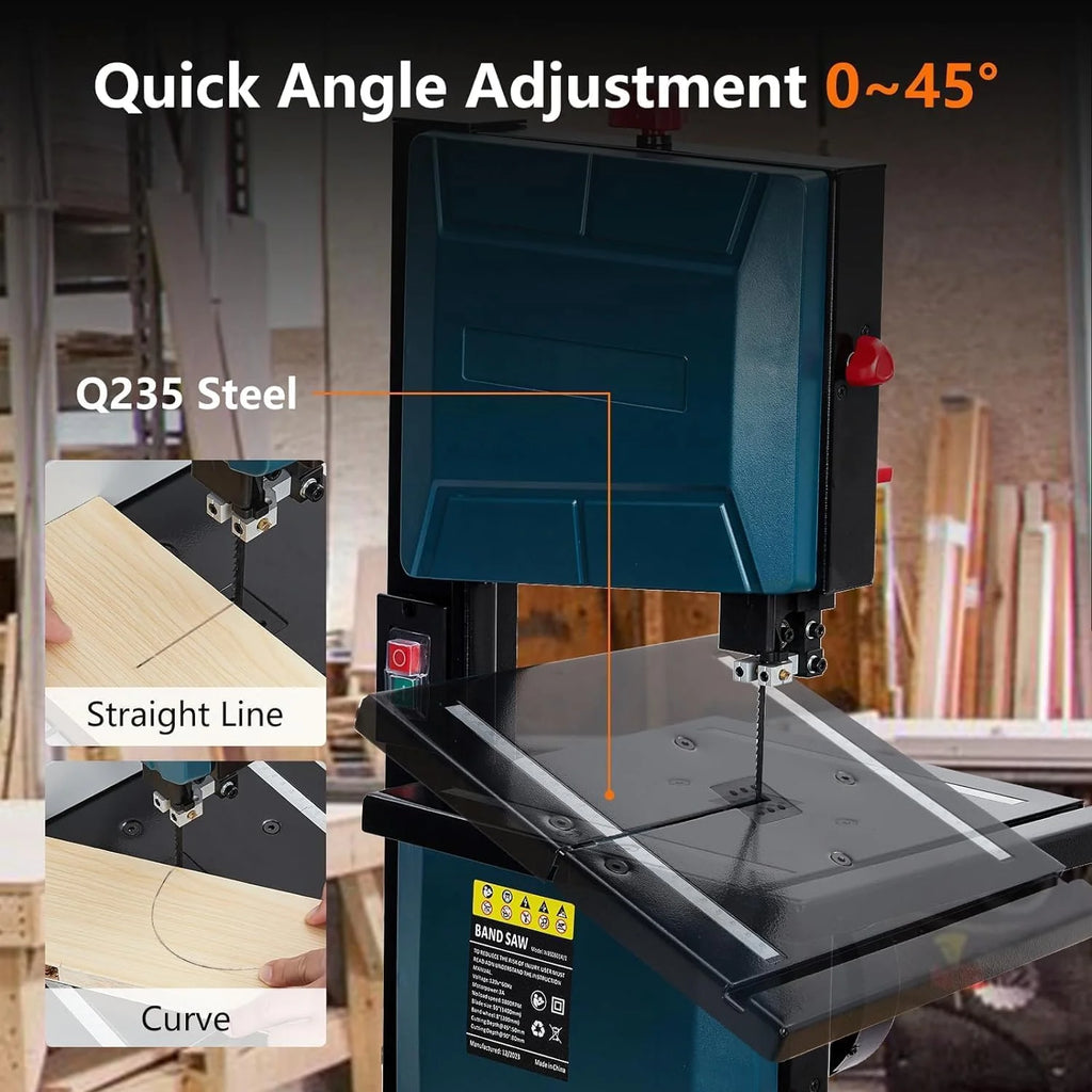 Towallmark 8 - Inch Bandsaw, 1800FPM Benchtop Bandsaw with Removable Safty Key, 0 - 45 Tilting Range, 3 - Amp Saw for Cutting Wood with Fence and Miter Gauge, Band Saws for Woodwork