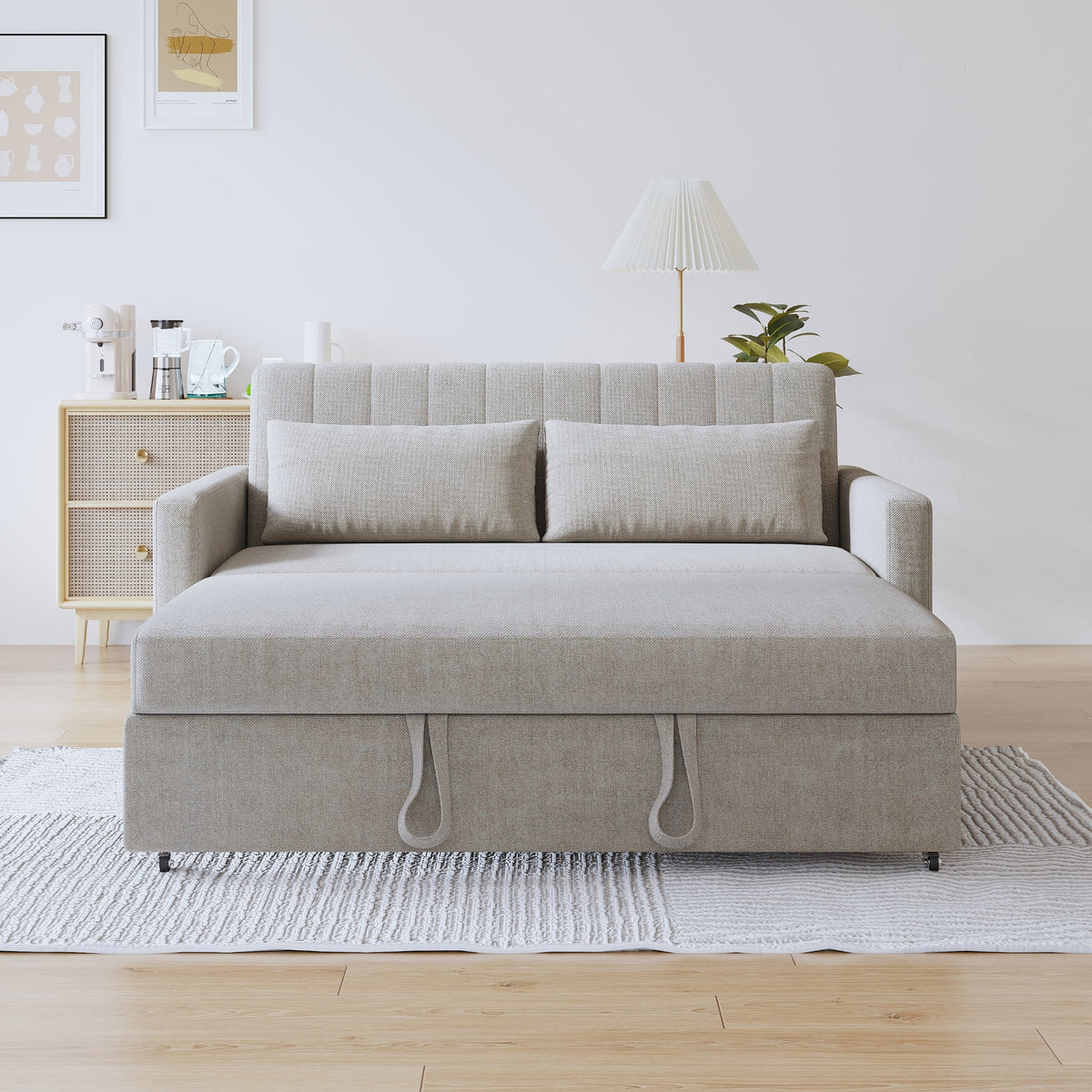 Noodeniya 54" Twins Pull Out Sofa Bed, Modern Convertible Sleeper Couch, Fabric Loveseat for Small Place, Light Gray