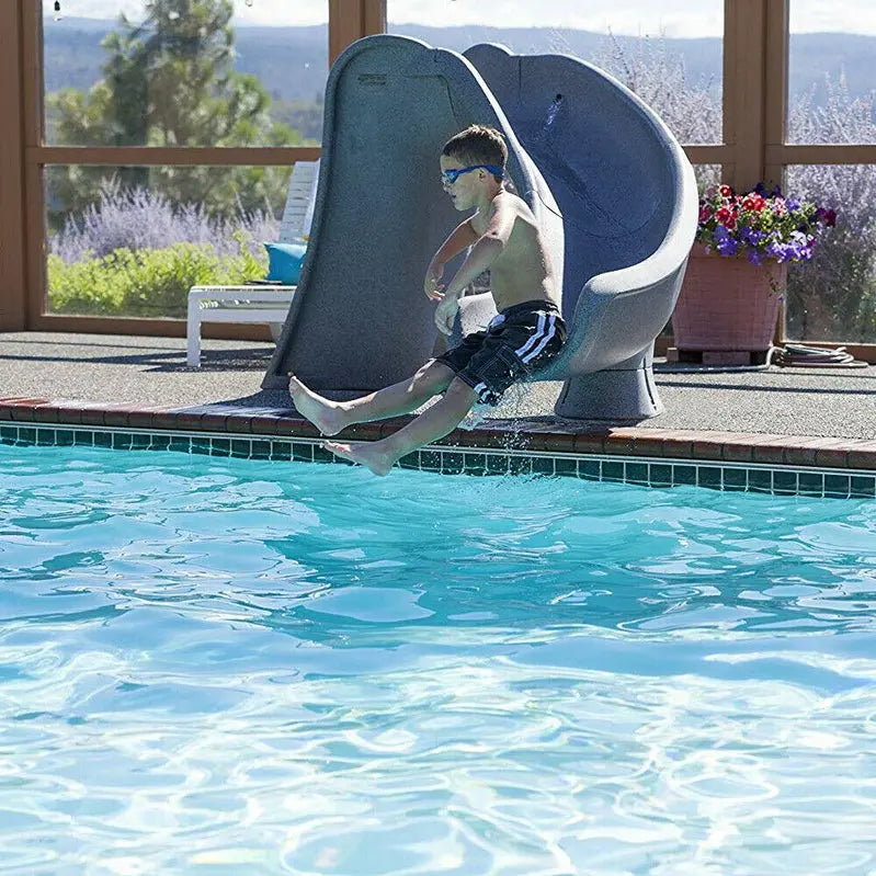 S.R. Smith Cyclone Right-Curve Pool Slide – Gray Granite Finish, Durable Composite Construction