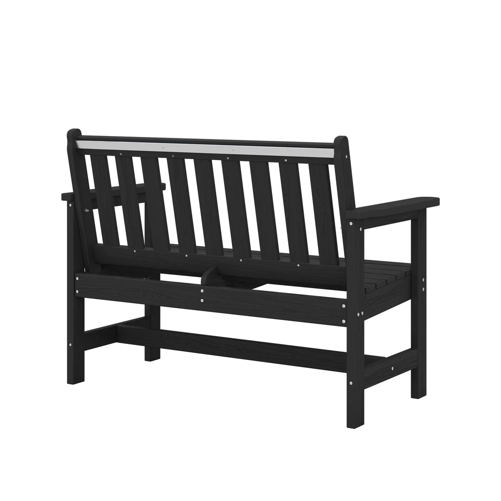 SERWALL Outdoor Bench for 2 - Person, Weather - Resistant HDPE with Aluminum Reinforcement, Supports 660 lb, Comfortable Seating for Patio, Garden, and Porch, Black