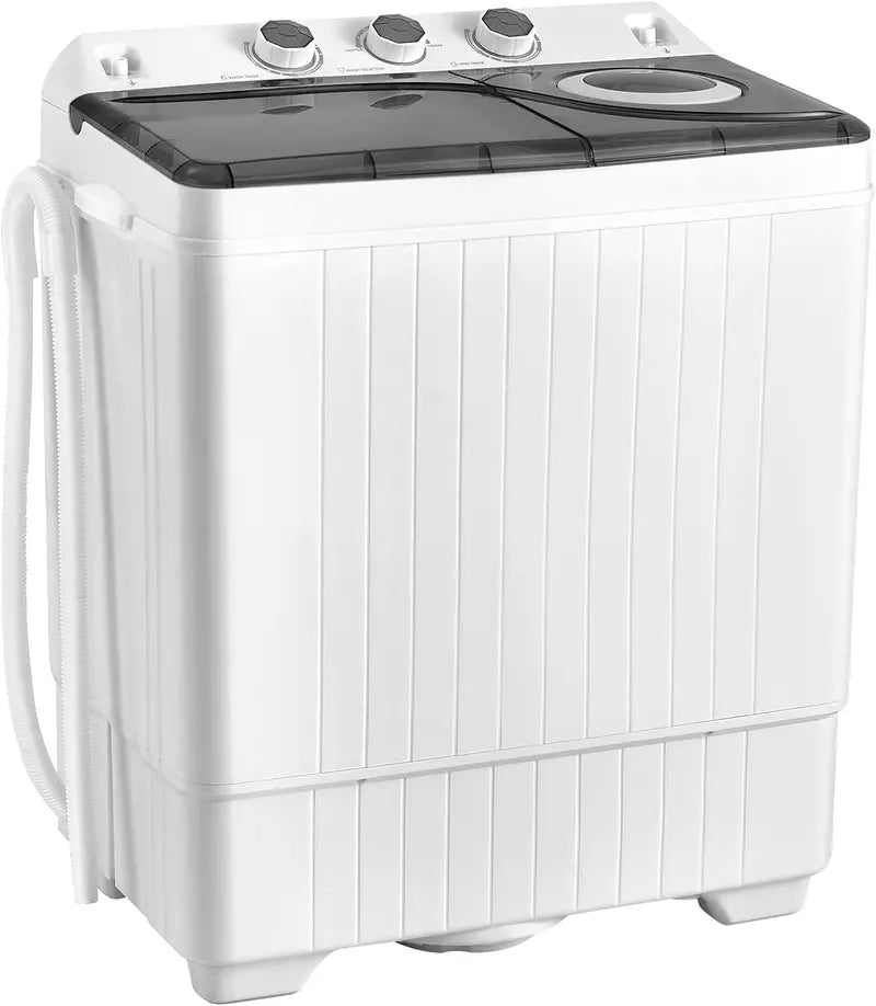 COSTWAY Twin-Tub Portable Washer – 26 lb Total Capacity (18 lb Wash + 8 lb Spin), Built-in Drain Pump & Timer Knob for Small Spaces