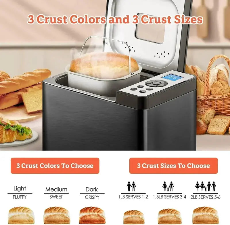 KBS 2LB Stainless Steel Bread Maker – 19-in-1 Fully Automatic Machine with Ceramic Baking Pan
