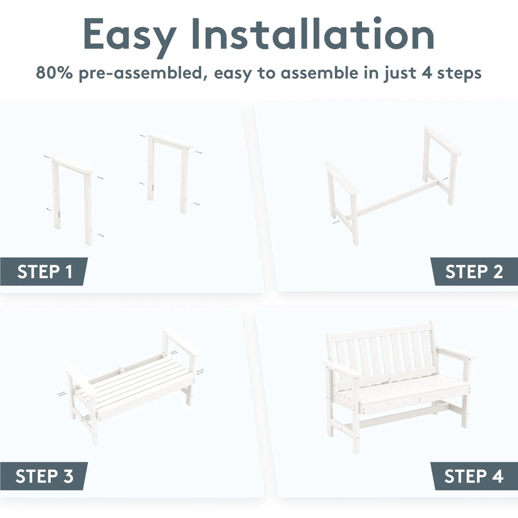 SERWALL Outdoor Bench for 2 - Person, Weather - Resistant HDPE with Aluminum Reinforcement, Supports 660 lb, Comfortable Seating for Patio, Garden, and Porch, Black