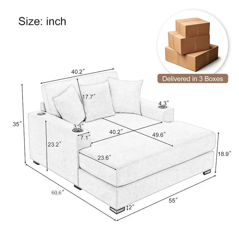 Oversized Chaise Lounger – Three-Size Options with Complementary Throw Pillows