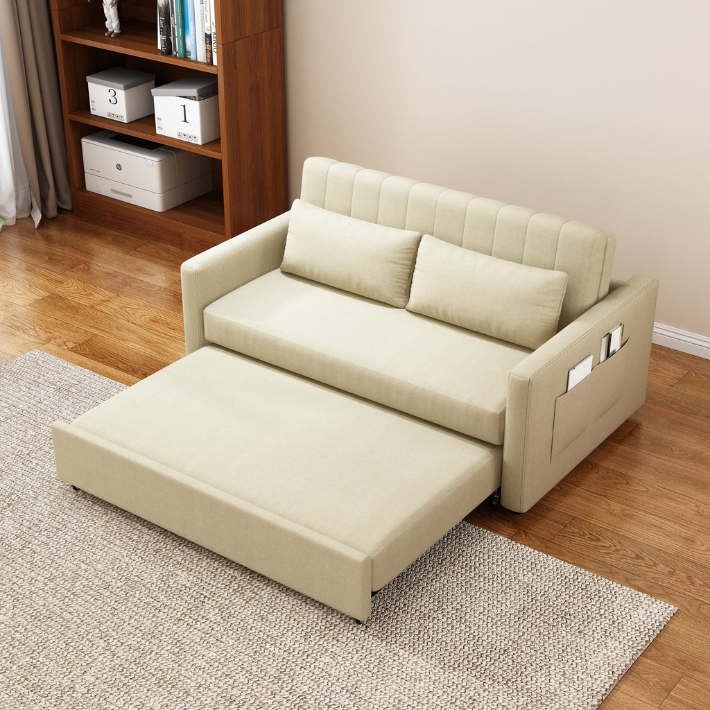 Noodeniya 54" Twins Pull Out Sofa Bed, Modern Convertible Sleeper Couch, Fabric Loveseat for Small Place, Light Gray