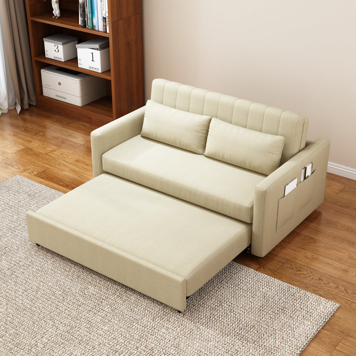 Noodeniya 54" Twins Pull Out Sofa Bed, Modern Convertible Sleeper Couch, Fabric Loveseat for Small Place, Light Gray