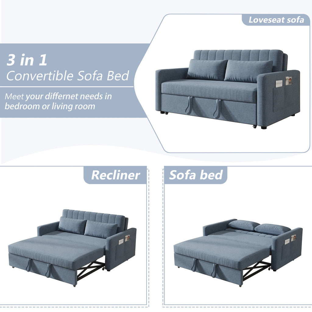 Noodeniya 54" Twins Pull Out Sofa Bed, Modern Convertible Sleeper Couch, Fabric Loveseat for Small Place, Light Gray