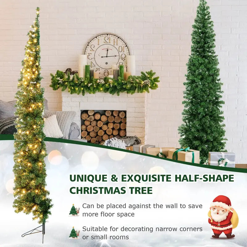Slender 7-Foot Pre-Lit Half-Tree – Space-Saving LED Xmas Decoration