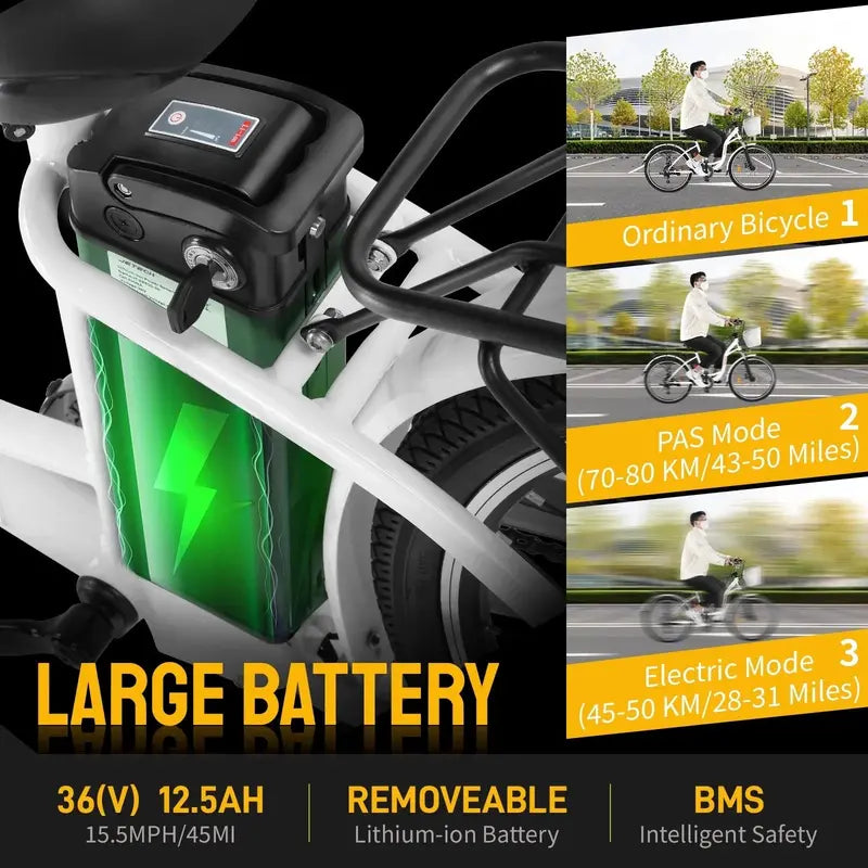 PEXMOR 350W Commuter E-Bike – 26″ Cruiser with Shimano 6-Speed, Removable 36V Battery & Dual Suspension