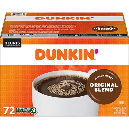 Dunkin' Original Blend K-Cup Pods – 72-Pack, Keurig-Compatible Single-Serve Coffee