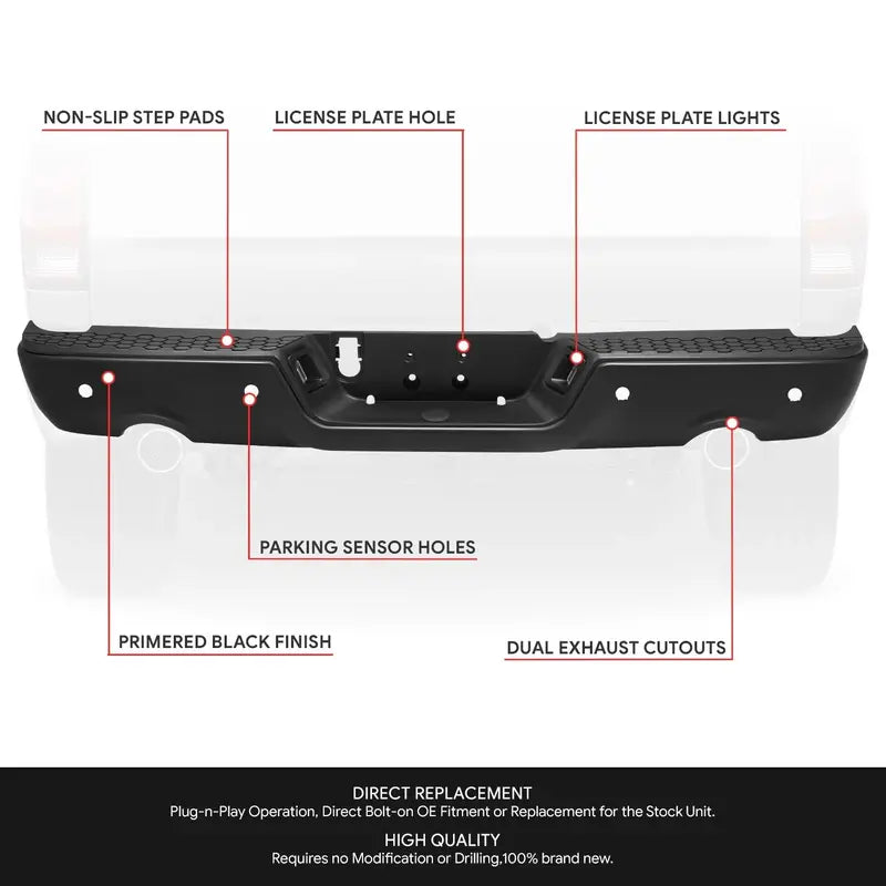 Dodge Ram 1500 Modular Rear Step Bumper – Dual Exhaust Cutouts & Parking Sensor Holes (2009–2019)