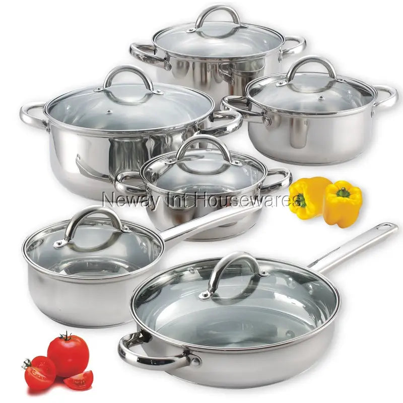 Cook N Home Basic Cookware Sets, 12-Piece, Stainless Steel Silver