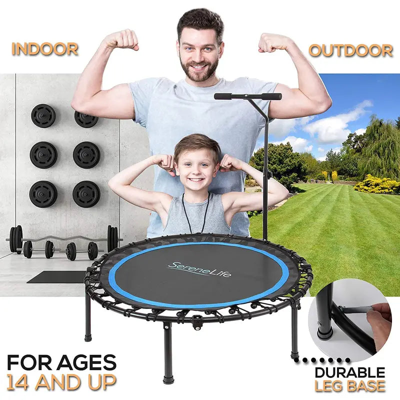 SereneLife 40′ Indoor Outdoor Fitness Cardio Sports Trampoline with Handrail
