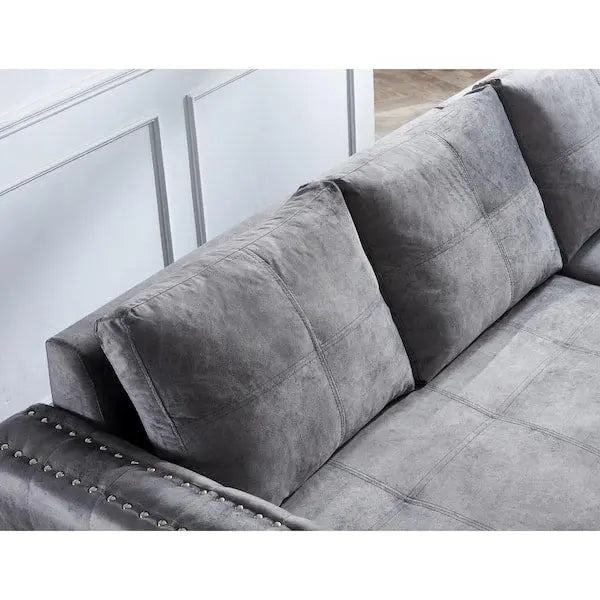 Reversible Gray Velvet L-Shaped Sleeper Sectional Sofa with Hidden Storage Compartment