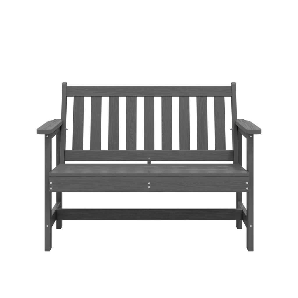SERWALL Outdoor Bench for 2 - Person, Weather - Resistant HDPE with Aluminum Reinforcement, Supports 660 lb, Comfortable Seating for Patio, Garden, and Porch, Black