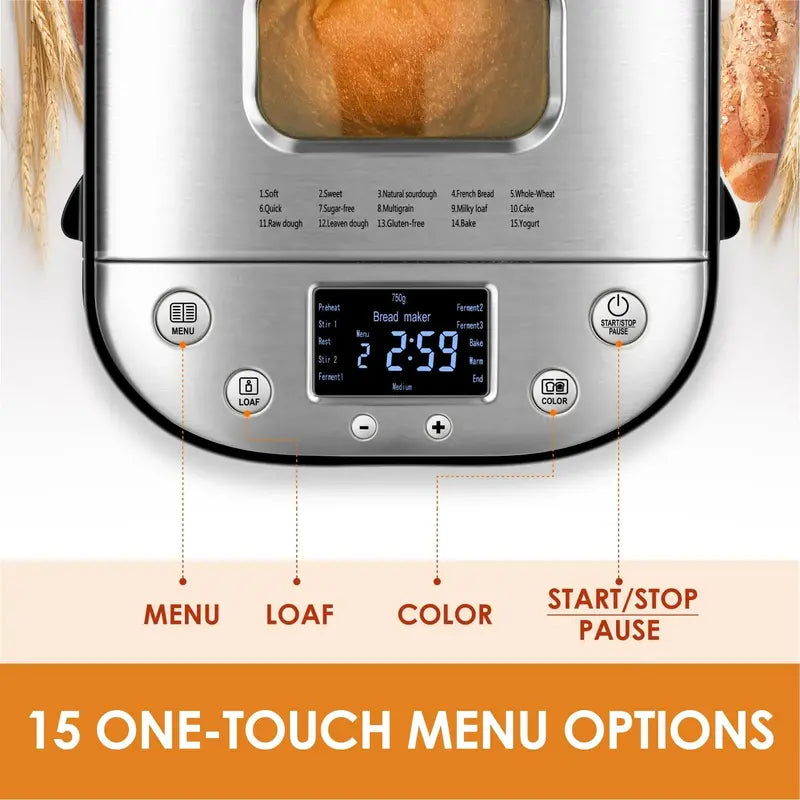 Kitchen in the Box 15-in-1 Bread Maker – Programmable Loaf Sizes & Crust Settings