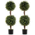 Set of 2 Faux Boxwood Topiary Trees – 3-Foot Outdoor-Ready Ball Shrubs in Weighted Cement Pots