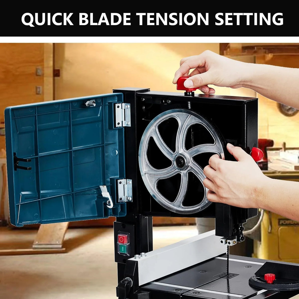 Towallmark 8 - Inch Bandsaw, 1800FPM Benchtop Bandsaw with Removable Safty Key, 0 - 45 Tilting Range, 3 - Amp Saw for Cutting Wood with Fence and Miter Gauge, Band Saws for Woodwork