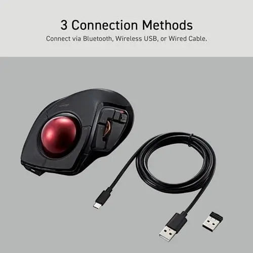 ELECOM DEFT PRO Trackball Mouse – Wired/Wireless/Bluetooth, Ergonomic 8-Button, Red Ball, Windows 11/MacOS