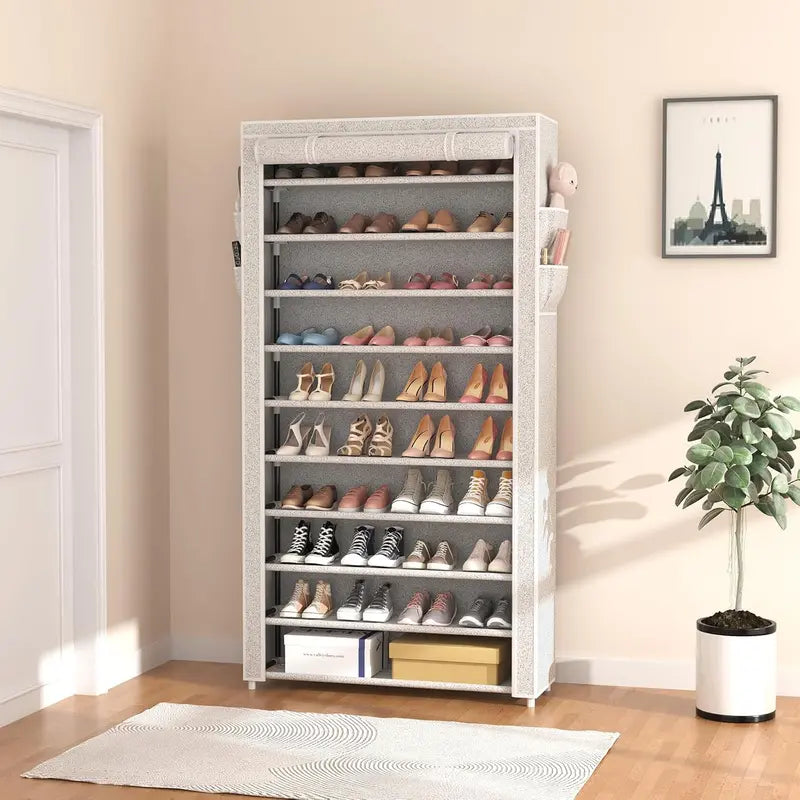 ROJASOP 10-Tier Covered Shoe Rack – Stackable, Tall, High-Capacity Storage Unit