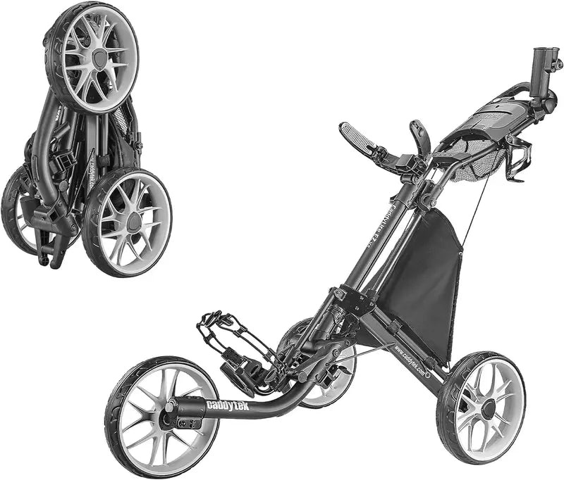 Lightweight 3-Wheel Folding Golf Push Cart – Collapsible Design with Foot Brake & Quick-Release Mechanism