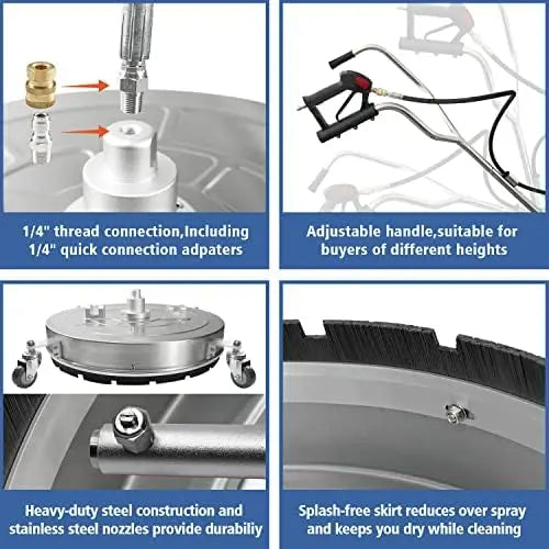 Janz Surface Cleaner Attachment for Pressure Washers – 4-Wheel Rotating Deck Scrubber