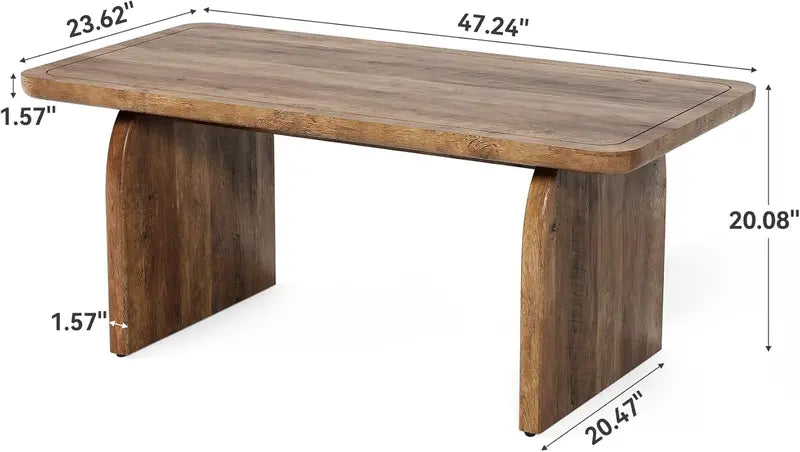 LITTLE TREE Farmhouse Round Coffee Table – 47″ Wooden Center Table with Rounded Corners, Ideal for Living Rooms & Bedrooms
