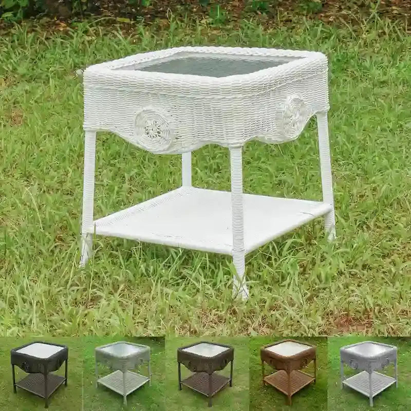 Riviera Resin Wicker Side Table – 18-Inch Lightweight Indoor/Outdoor Accent Piece