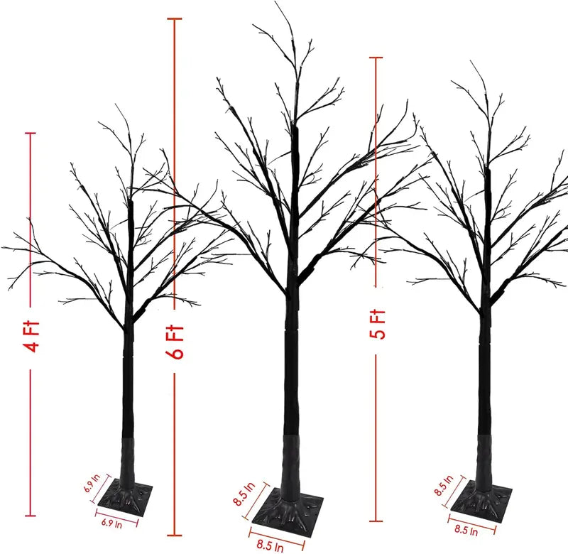 Set of 3 Glow-in-the-Dark Halloween Trees – 96 LED Illuminated Decorations