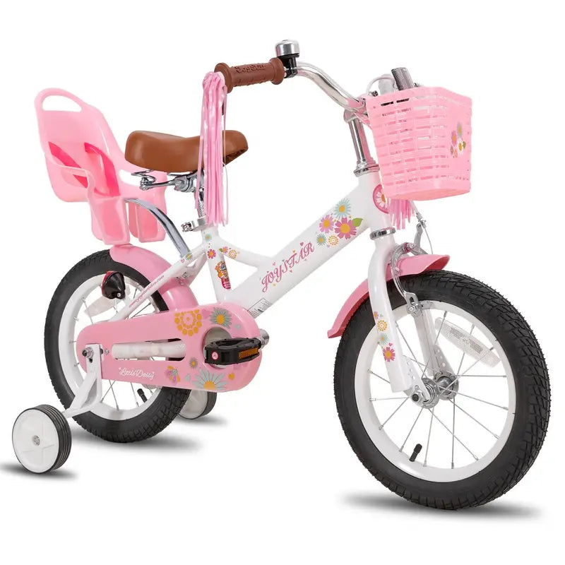 JOYSTAR Little Daisy 12-Inch Girls' Bike with Training Wheels, Basket & Handbrake, Ages 2-7