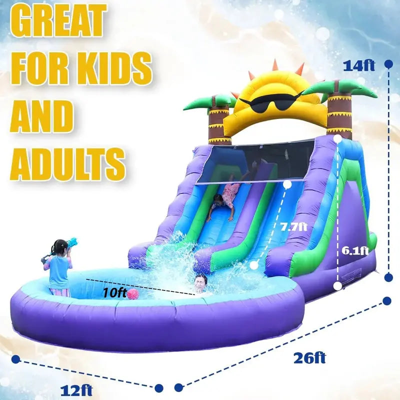 Relunch 26-Foot Inflatable Dual-Lane Water Slide for Kids & Adults – PVC Outdoor Splash Park with Blower & Pool